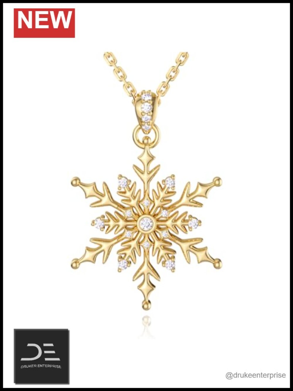 Women's Pendant Necklace 925 Sterling Silver, 16K Gold Plated Snowflake
